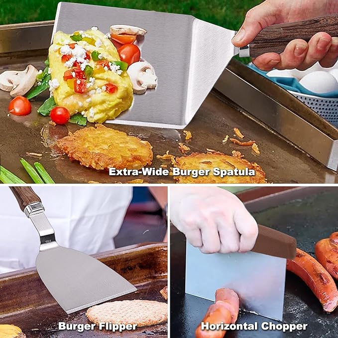 ROMANTICIST 29PCS Griddle Accessories Set - Flat Top Teppanyaki Spatula Set with Scraper, Basting Cover for Camp Chef- Home Cooking Griddle and Outdoor BBQ Gifts for Christmas