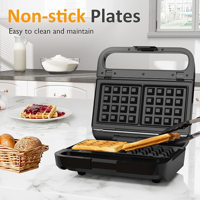 Sunvivi 3 in 1 Sandwich Maker, Electric Waffle Maker with Removable Non-stick Plates, 850W Panini Press Grill with Glass Top, Cool Touch Handle & Easy to Clean