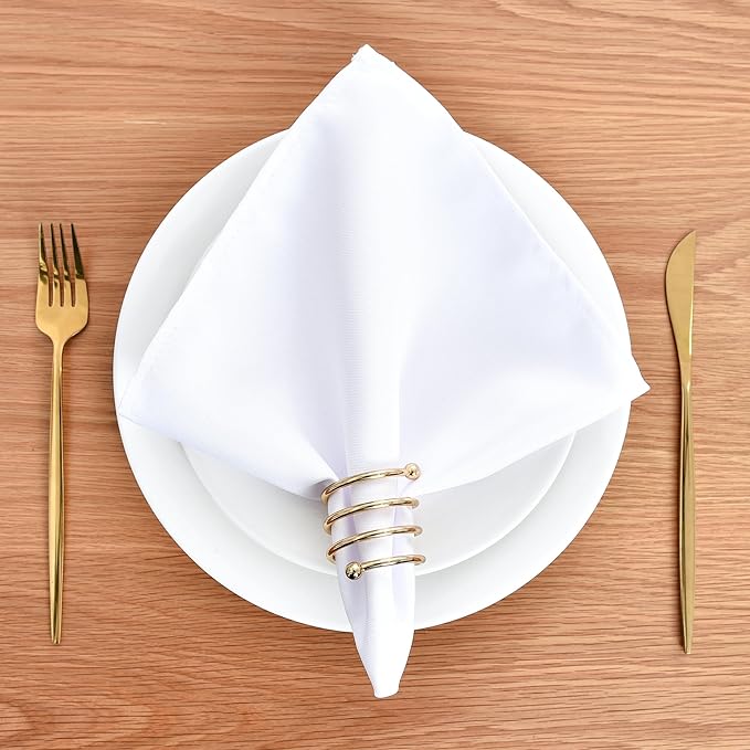 Wolkemer Set of 4 White Cloth Napkins 17 x 17 Inches Solid Washable Polyester Dinner Napkins with Hemmed Edges for Dinners Parties Weddings Banquets Events Table Decoration