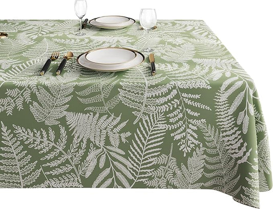 Rectangle Table Cloth,100% Waterproof Tablecloth Oil Proof Spill Proof Vinyl Table Cloth, Wipe Clean Plastic Table Cover for Dining, Camping, Indoor and Outdoor 54" x 84",Green Leaves
