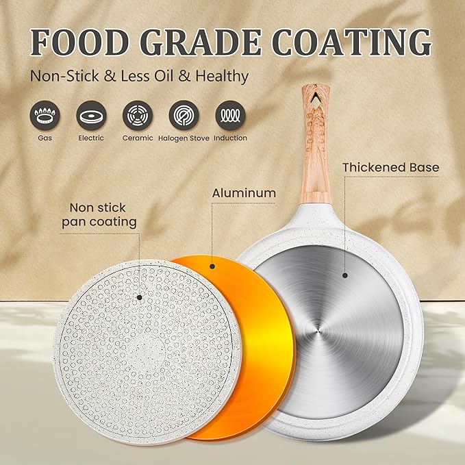 AOSION Nonstick Crepe Pan 9.5 Inch,Cermaic Crepe Pan,Dosa Tawa Pan,Ceramic Coated PFOA-Free, Ergonomic Handle, With Pancake Tools, Forged Aluminum Induction Safe