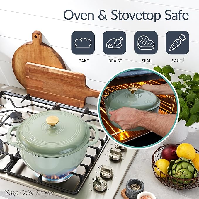 Best Choice Products Non-Stick Pot & Pan Cookware Set, Cast Iron, 2Qt Skillet W/Lid, 10" Grill Or Griddle Pan W/Press, 6Qt Enameled Dutch Oven, Non-toxic, For Cooking & Grilling - Red