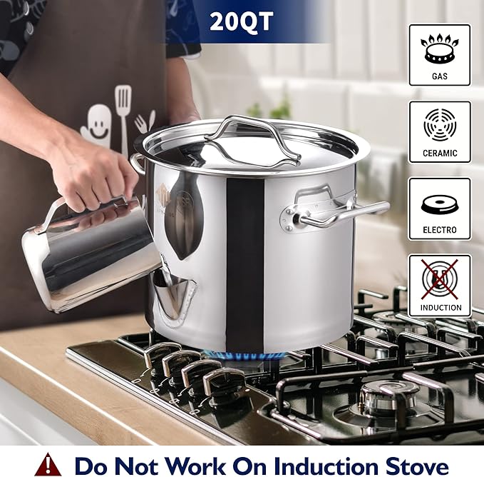ARC 20QT Stainless Steel Tamale Steamer Pot w/Easy-fill Water Spout, Seafood Crab Steam with Divider and Steamer Rack, 5 Gallon