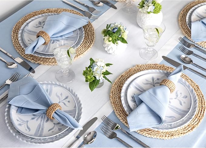Solino Home Linen White Table Runner 120 Inches Long - 100% Pure Linen Hemstitch 14 x 120 Inch Table Runner for Dining, Valentines, Spring, Easter - Classic Hemstitch