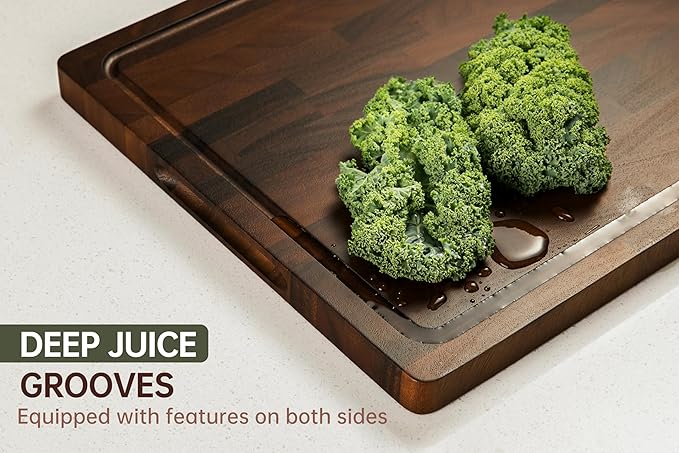 THETCHRY Walnut Cutting Boards For Kitchen, End Grain Wooden Cutting Board with Handle, Dark Walnut Chopping Board Double Sided Charcuterie Boards For Meat, Vegetables, Fruits, Cheese, 17”X13” X1”
