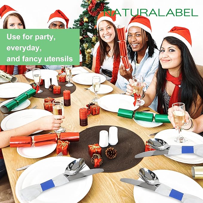 NATURALABEL 500 PCS Paper Napkin Rings with Box, Self-Adhesive Napkin Bands, for Family Meal, Birthday Party, Wedding, Celebration (Blue)