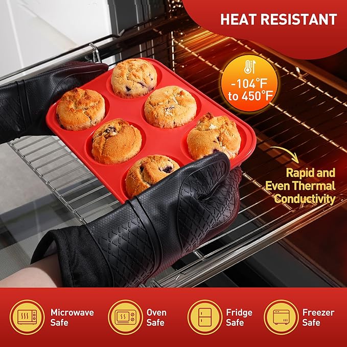 Socisen 2 Pack 6 Cups Silicone Jumbo Muffin Pan with Metal Reinforced Frame Silicone Molds Cupcake Cake Baking Pans Egg Bites Muffin Tin Tart Pans Bundt Pan Reposteria Accesorios Moldes Para Pasteles