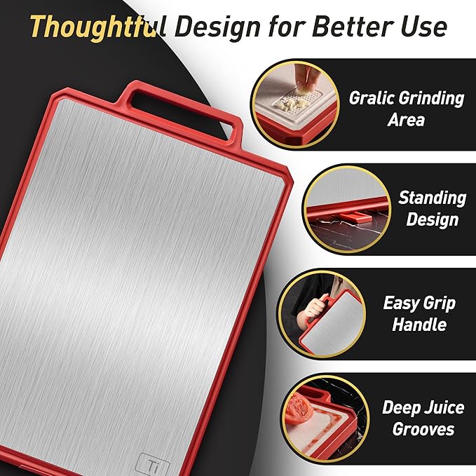 Titanium Cutting Boards for Kitchen Chopping Board with Handle Large Big Small Kitchen Meat Butcher Block Double Sided Pure Titanium and Wheat Straw PP Not Wood Bamboo Plastic Teak Red/Beige