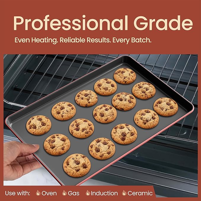 Bakken 8-Piece Ceramic Coated Bakeware Sets, Nonstick Aluminized Steel Pans with Muffin, Loaf, Cake, Roasting Pan, & Cooling Rack, Oven Safe Up To 500°F, Dishwasher Safe, BPA, PTFE & PFAS Free, Pink
