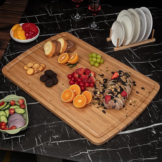 Bamboo Cutting Boards for Kitchen Large Thick Heavy Duty Wood Cutting Board 30x20 Inch with Deep Juice Groove and Handle for Meat Vegetables Fruit Ideal