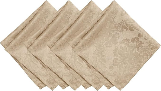 Elrene Home Fashions Caiden Elegance Damask Waterproof, Stain & Wrinkle Resistant Fabric Napkins (Set of 4), 17" x 17", Taupe
