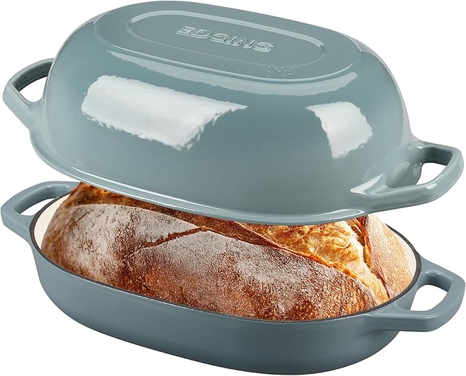 EDGING CASTING Enameled Cast Iron Oval Dutch Oven Pot with Lid, Dutch Oven for Sourdough Bread Baking, Oval Bread Pan, Bread Oven, Bread Dutch Oven, 7qt, Seasalt