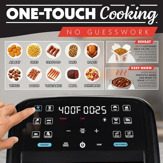 Gourmia Air Fryer 7 QT - Easy View Panoramic Window & Interior Light, Guided Cooking with 12 One-Touch Presets, FryForce 360, Dishwasher Safe Accessories, Black
