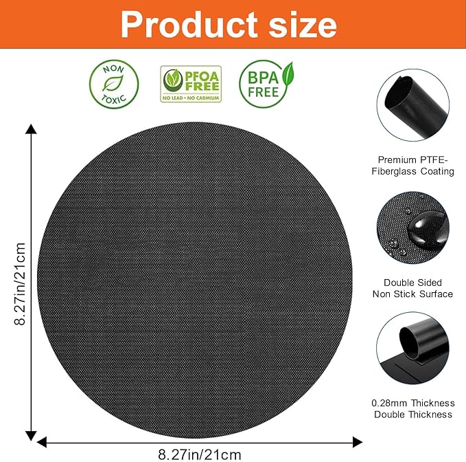 GWYSY 4-Pack Round Air Fryer Liners 8.27"* 8.27" for Ninja AF101 AF150 AF161 4QT Fiberglass Non-Stick Mats Reusable Parchment Paper Alternative & Accessories