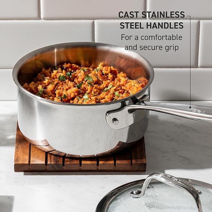 T-Fal Pro Tri-Ply Fry Pan, Stainless Steel Pan 12 inch, Induction Cookware, Oven Safe 500F, Fast & Even Heat, Professional Quality & Durability, Skillet, Cookware, Silver