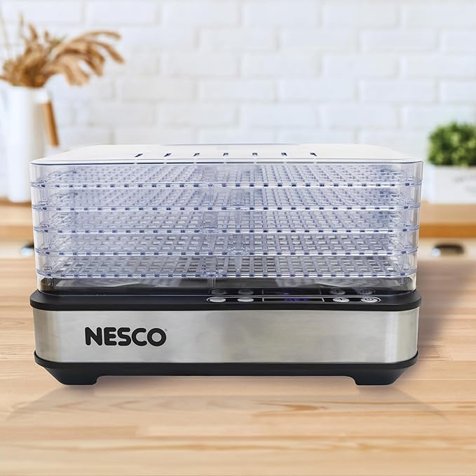 NESCO FD-5TC Snackmaster Food Dehydrator – 5 BPA-Free Trays, Adjustable Temp Control, Compact Design for Jerky, Fruit, Herbs, Pet Treats, 420W