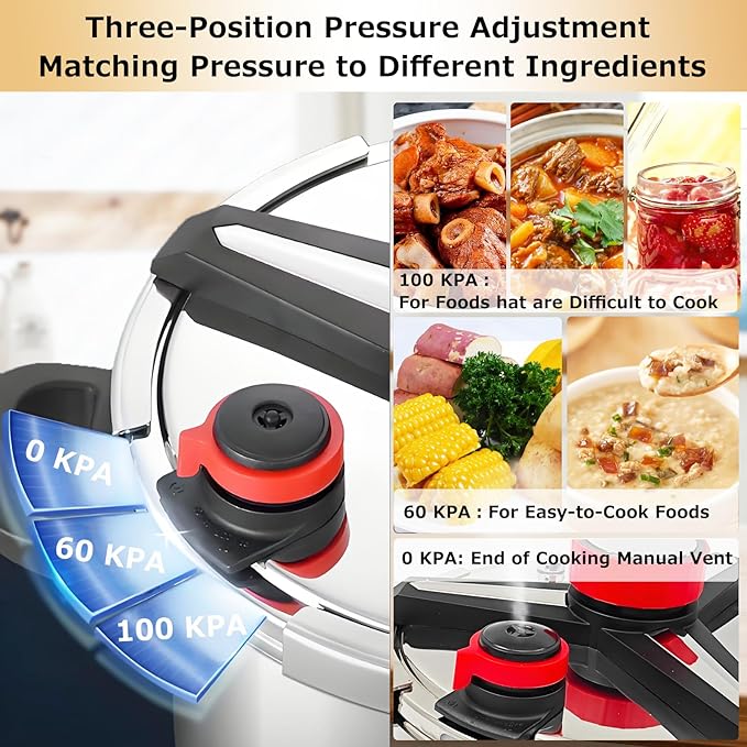 KILOGORGE Pressure Cooker 10 QT,Pressure Canner,18/8 Stainless Steel Pressure Cooker,One-Hand Locking,Compatibility Gas and Induction Cooktops, Pressure Canner for Canning