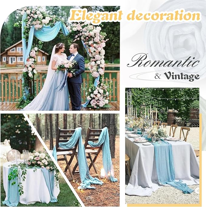 Baby Blue Cheesecloth Table Runner 2 Pack 35" Boho Gauze Cheese Cloth 120 inches Long Rustic Sheer Fabric Bulk for Baby Shower Wedding Bridal Birthday Party Table Decorations