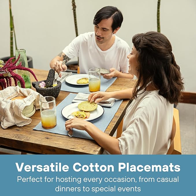 MEEMA Table Cloth Placemats Set of 4 | Washable Kitchen Mat with Pocket | Upcycled, Denim & Durable Cotton Fabric Table Mats for Home and Kitchen Decor| 14 x 20 in