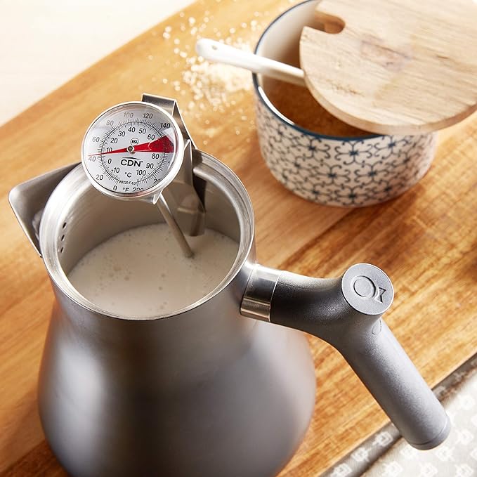 CDN ProAccurate® Instant Read Beverage Frothing Thermometer with Clip for Precise Temperature Measurement, 6.5" Stainless Steel Stem, Easy to Read Display, Black Case (IRB220-F-6.5)