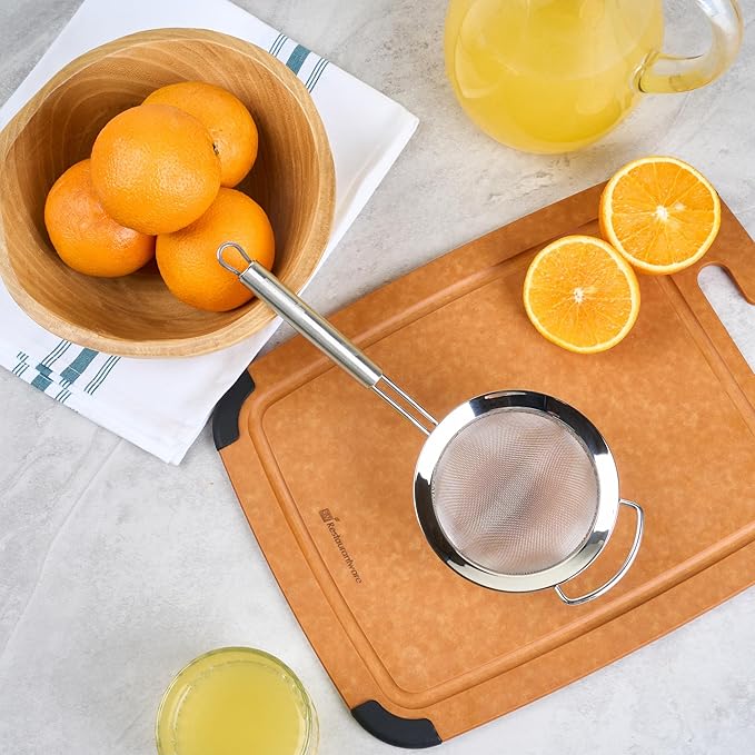 Restaurantware 11.5 in Stainless Steel Fine Mesh Strainer - German Standard Sieve Sifter with Ergonomic Handle, Dishwasher Safe - Reinforced Metal Food Strainer for Quinoa, Soup, Sauce, Baking