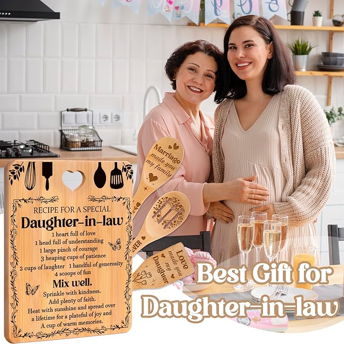 Gifts for Daughter in Law - "Recipe for a Special Daughter-in-Law" Daughter in Law Birthday Gifts Cutting Board Set, Bamboo-Made Engraved Utensil Set Birthday Gifts for Daughter in Law