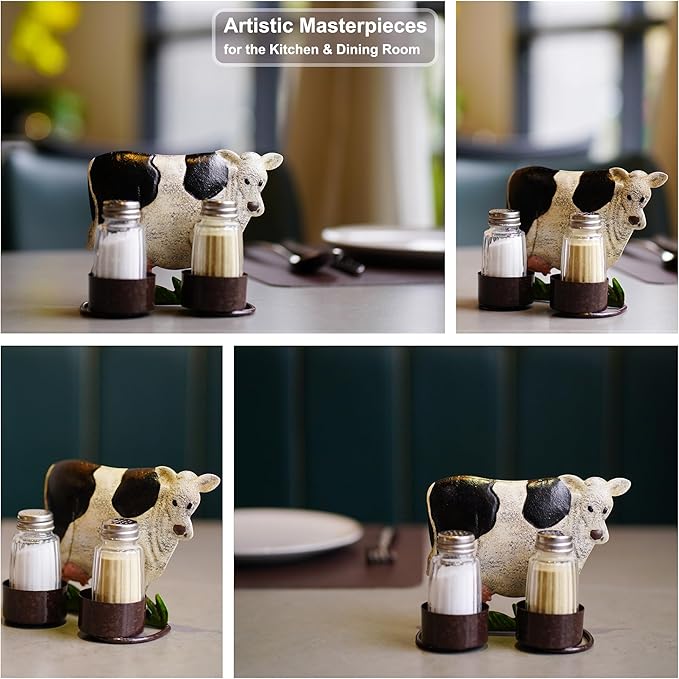 Cow Salt And Pepper Shakers Set - Two Glass Shakers With Lids, Cow Holder Caddy For Spices And Seasonings, For Kitchen, Dining Or Table Decor (cow)