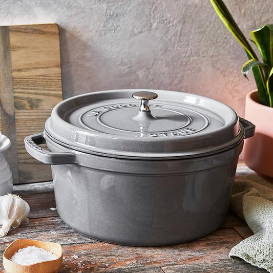 Staub Cast Iron 7-qt Round Cocotte - Graphite Grey, Made in France