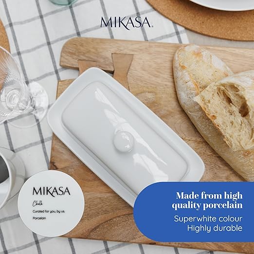 Mikasa Chalk Porcelain Butter Dish, Labelled, White