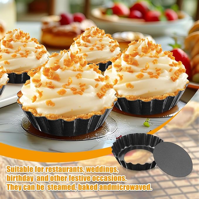 16 Pcs Mini Tart Pans Egg Tart Molds with Removable Bottom Round Nonstick Quiche Pan Mini Pie Pans Small Bakeware Mold Fluted Side for Mousse Cake Dessert Baking (3 Inch, Dark Gray)