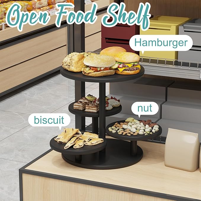 Cupcake Stand, 4 Tier Round Bamboo Wood Black Cupcake Tower Stand for 50 Cupcakes, Tiered Serving Trays, Wood Cake and Cupcake Stand (Black_Bamboo)