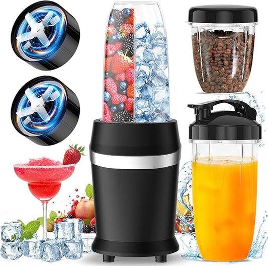 Colarlemo 12-Piece Smoothie Blender Maker 25,000 RPM Personal Blender for Ice Crushing Smoothies & Frozen Drinks Nuts with 23oz, 32oz, 37oz Portable Cups Two 6-Leaf Stainless Steel Blades, Matte Black