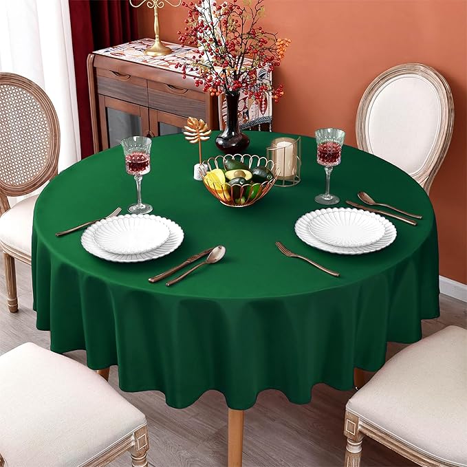 MEANMOY 2 Pack Green 210 GSM Water & Stain Resistant Round Tablecloth - Solid 70 Inch Circle Table Cloth Cover in Wrinkle Free Washable Wipe Clean Polyester for Wedding, Party, Banquet (2 Pcs)