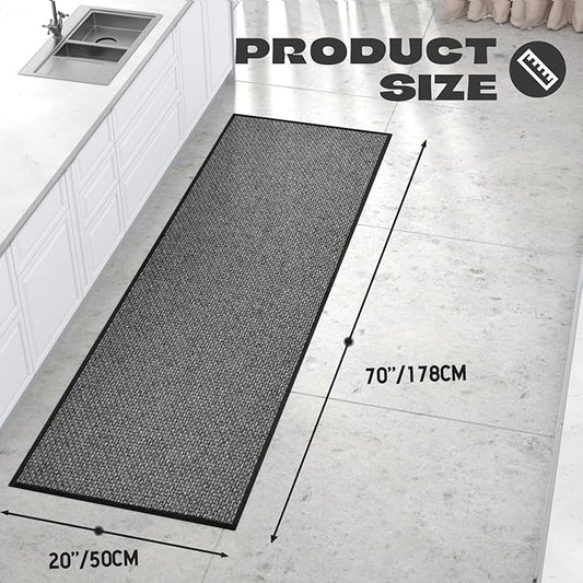 Kitchen Rug, Rubber Non Slip Kitchen Rugs Washable, Absorbent Runner Mat for Floor, Machine Washable Standing Mats for in Front of Sink, Door, Laundry, Entryway, Hallway (Black, 70" × 20")