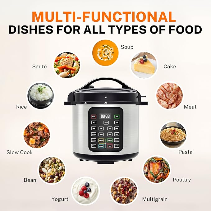 HealSmart 16-in-1 Electric Pressure Cooker 8 Quart, Non-Stick Stainless Steel Multi Cooker for Slow Cooking, Yogurt Maker, Steam, Rice, Bake, Dishwasher Safe, Silver