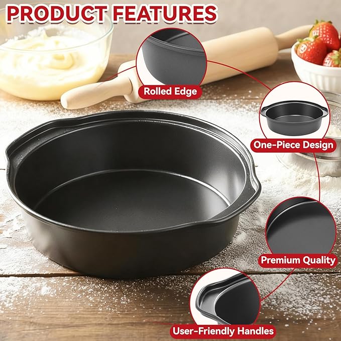 Funnydin 6 Inch Cake Pans - 3PCS Carbon Steel Cake Pan with 200 Parchment Papers, Round Cake Pans with Handle, Nonstick & Non-Toxic, Easy Demolding & Dishwasher Safe