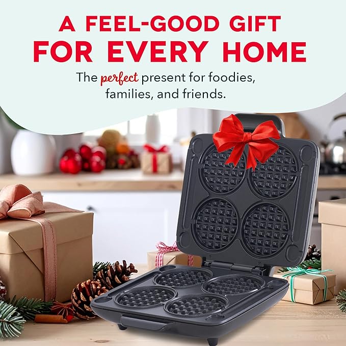 Dash Multi Mini Waffle Maker- Quad Waffle Maker for Family Breakfasts - Dual Nonstick Heating Plates & Easy-Release Surface - Compact & Fast-Heating - Graphite