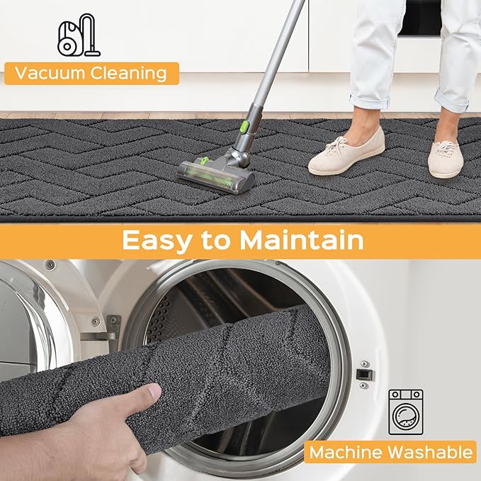 Machine Washable Kitchen Rugs 24" x 36", Non-Slip Kitchen Runner Rugs Mats for Floor, Absorbent Comfort Standing Mats for Kitchen, Sink, Laundry and Hallway, Charcoal