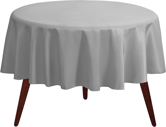 Gee Di Moda Round Tablecloth - 70 Inch Silver Round Table Cloth for 24 to 48 Inch Round Tables - Heavy Duty Washable Fabric - for Buffet Table, Holiday Party, Dinner, Wedding & Baby Shower