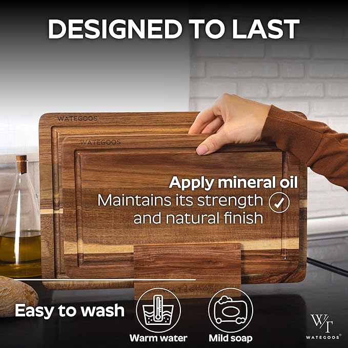 WATEGOOS 2 Pack Acacia Wood Cutting Board for Kitchen Meal Prep & Serving - Large & Small Chopping Boards Set with Juice Grooves - Charcuterie & Chopping Butcher Block - Eco-Friendly Wood for Gift