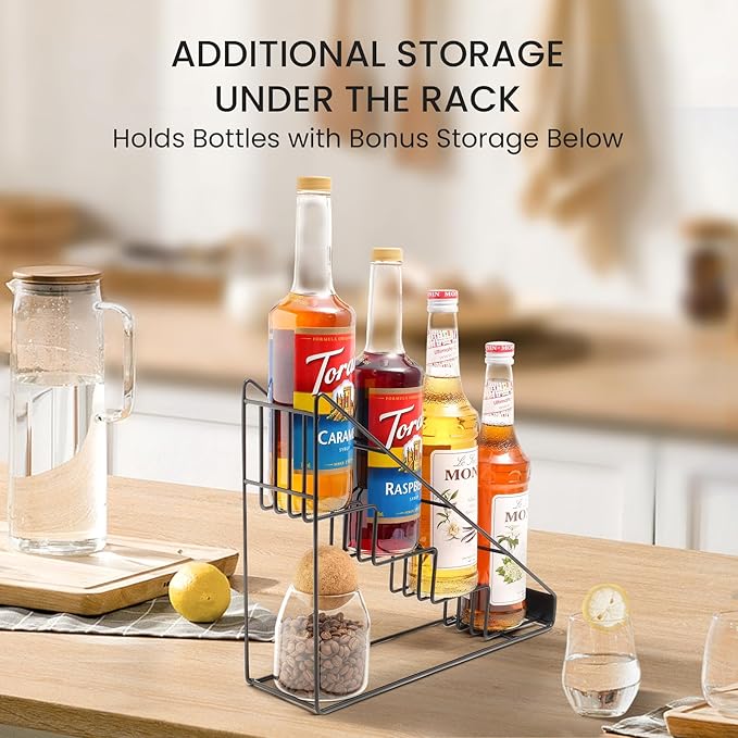 Mustry Coffee Syrup Rack for Coffee Bar Accessories, Fits with Torani and Monin Syrup, Coffee Bar Rack Holds 4 Bottles