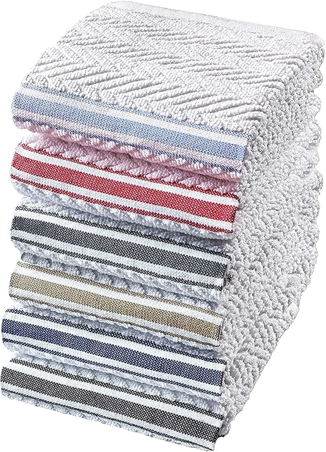 Fashion Flavor - Kitchen Terry Towel Set of 6 Large Size 16"x28". Highly Absorbent, Soft Yet Sturdy, Machine Washable and with a Convenient Hanging Loop