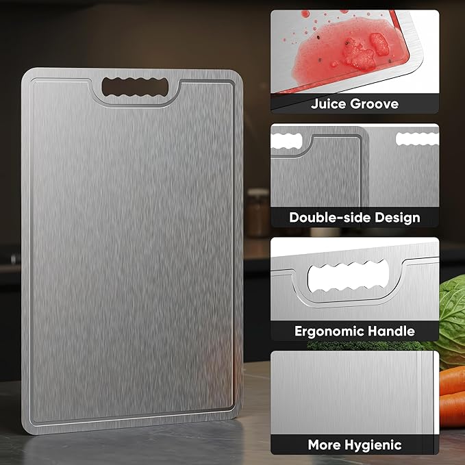 Titanium Cutting Board Set of 3,100% Pure Titanium Cutting Boards for Kitchen, 2025 New Double Sided Food-Grade Chopping Board for Cutting Meat Vegetable Fruit-3 Size Set