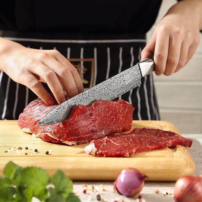 zayiko Carving Knife, 8.3-inch Blade Damascus Chef Knife made of 67 Layers Damascus Steel with VG10 Core, Sharp Kitchen Knives with Black Walnut Wood Handle, Boning Knife for Meat Cutting in Gift Box