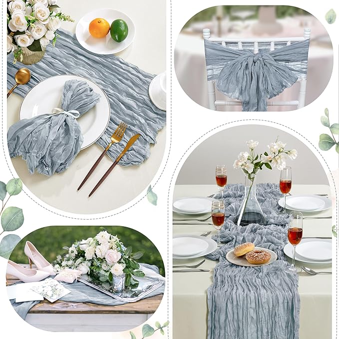 6 Pack Dusty Blue Cheesecloth Table Runner 10FT Long Boho Gauze Table Runner Rustic Sheer Runner for Spring Wedding Bridal Baby Shower Birthday Party Table Decor Home Easter Decorations