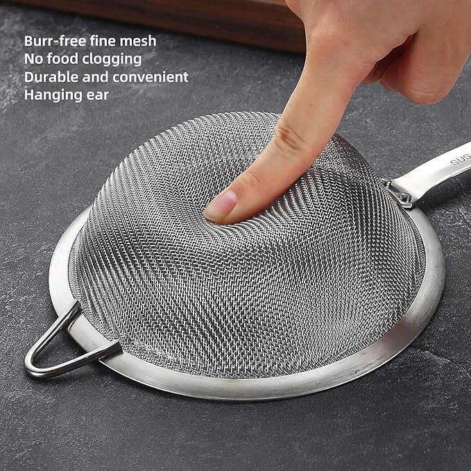 4.72 inches 304 Stainless Steel Fine Mesh Strainers for Kitchen, Colander-Skimmer with Handle, Metal Sieve Sifters for Food, Rice, Oil, Noodles, Fruits, Vegetable, Tea Strainer