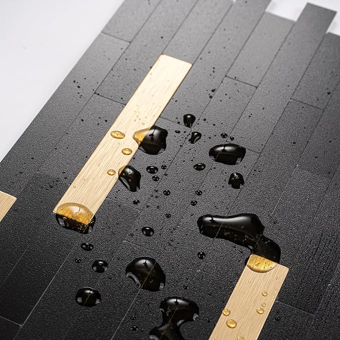 20 Sheets Peel and Stick Tile Backsplash, Black with Metal Gold Look Stick on Tile Upgrade Your Kitchen Backsplash, RV, Fireplace