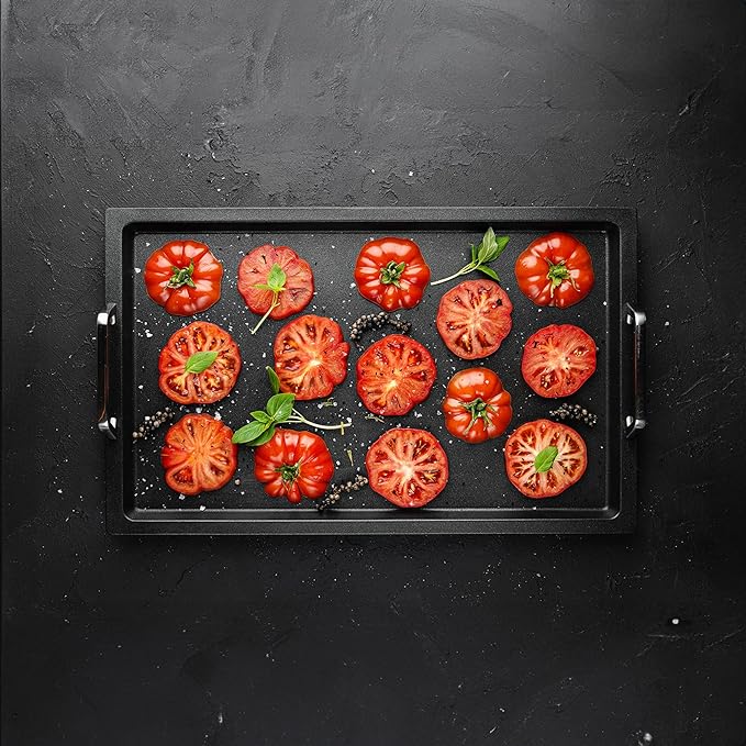 AMT Gastroguss The "World´S [.]" Professional Grill Plate, 53 x 33 cm, 2 cm deep, Stainless Steel Handles, die-cast Aluminium, Non-Induction, Lotan® Non-Stick Coating, AMZN-25333-G-US