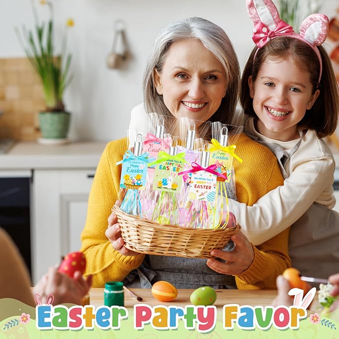12 Sets 10 Inch Easter Whisks Gifts for Kids Home Baking Sets Includes Colored Whisks, Greeting Cards, Ribbons, Plastic Bags for Happy Easter Teacher Family Friends Neighbor