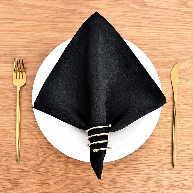 Wolkemer Set of 4 Black Cloth Napkins 17 x 17 Inches Solid Washable Polyester Dinner Napkins with Hemmed Edges for Dinners Parties Weddings Banquets Events Table Decoration